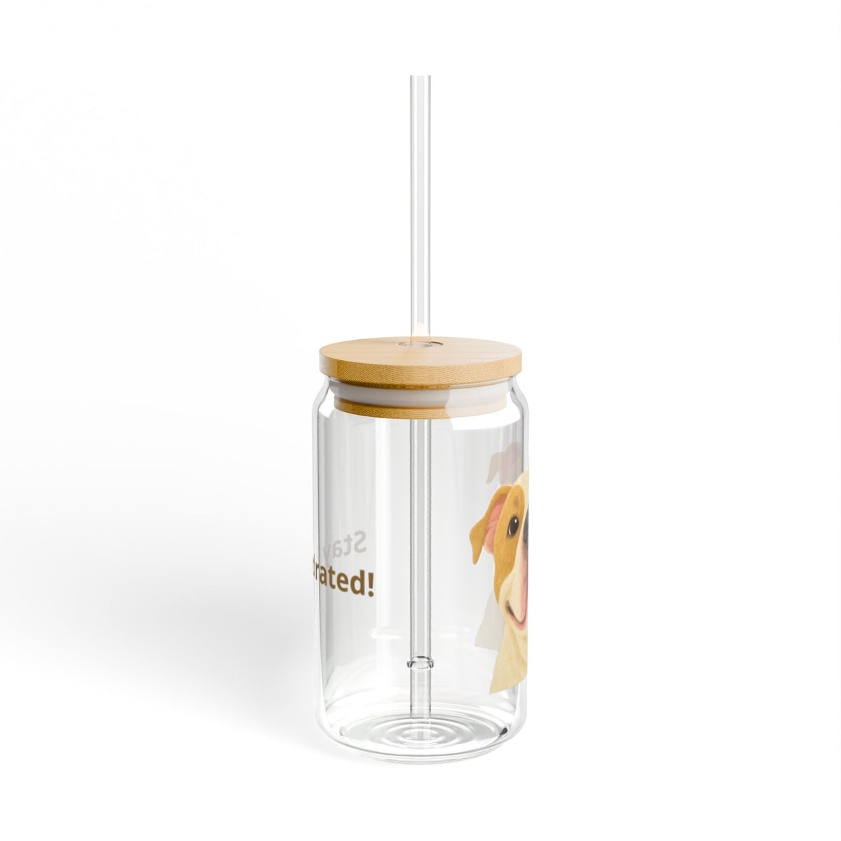 16oz Sipper Glass - Cute Pit Bull Dog Illustration Travel Tumbler with Straw