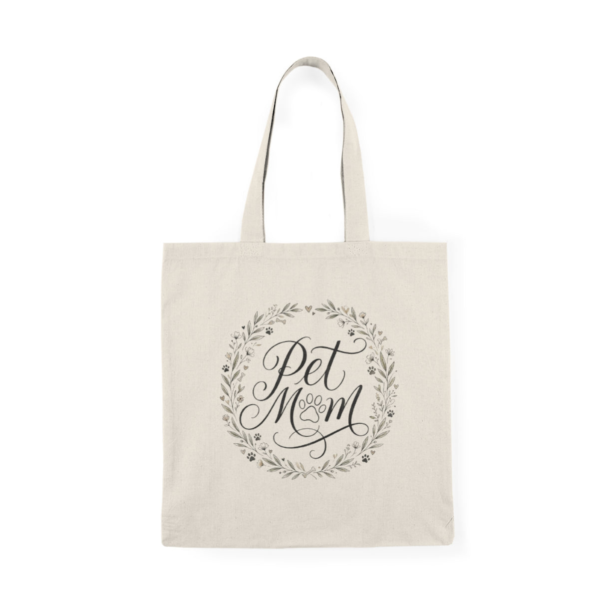 Pet Mom Cotton Tote Bag — Floral Wreath Paw Print Eco Shopper