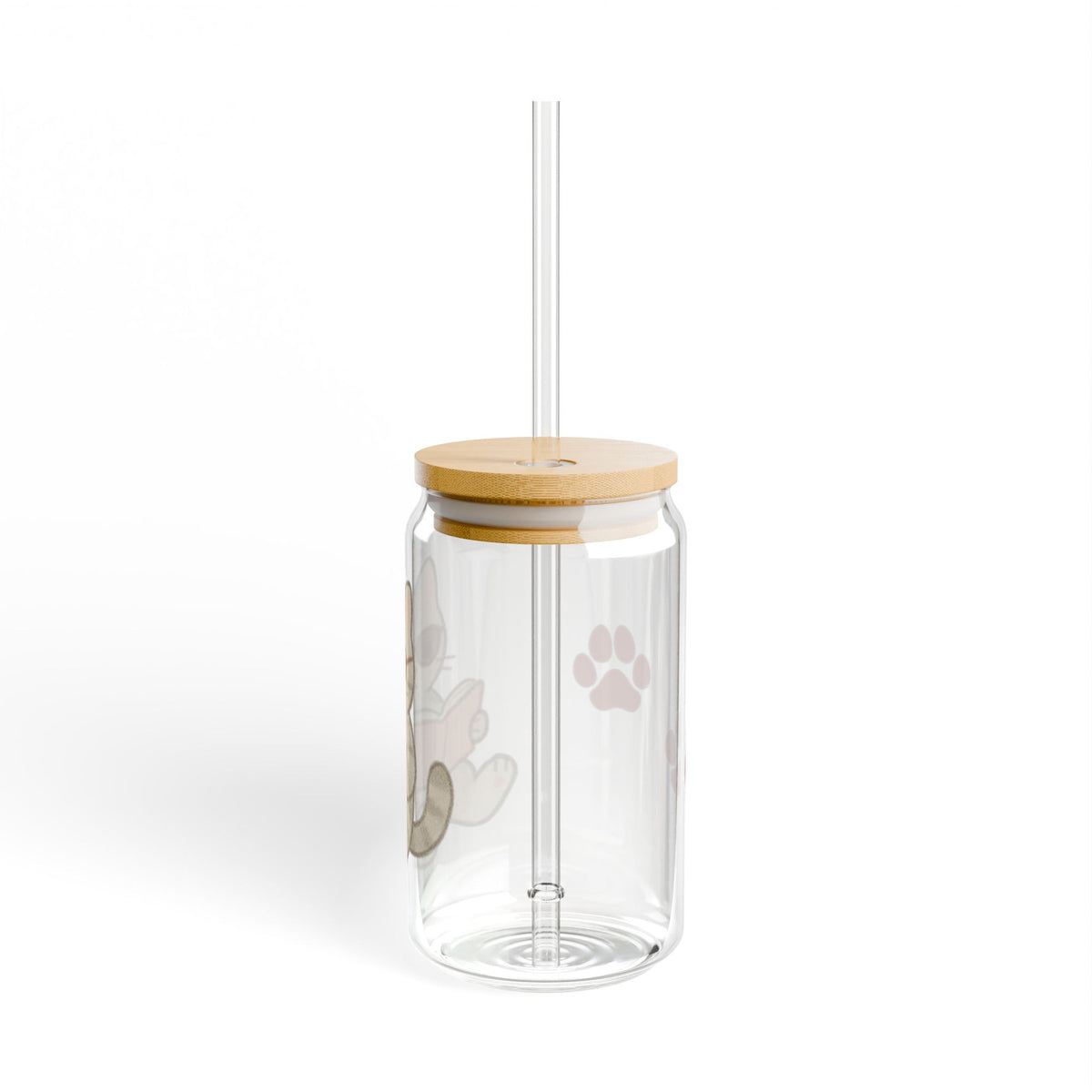 Cat Glass Sipper Tumbler — 16oz Cute Reading Cat with Straw
