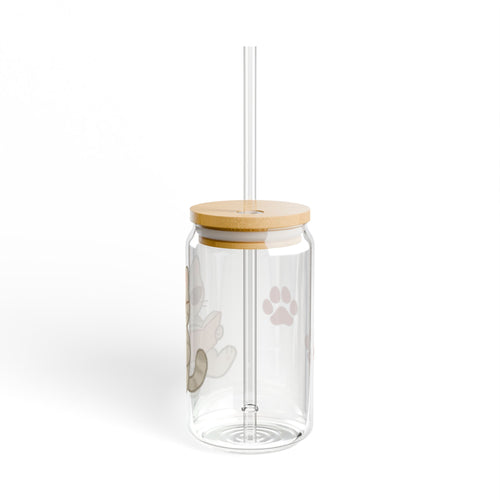 Cat Glass Sipper Tumbler — 16oz Cute Reading Cat with Straw