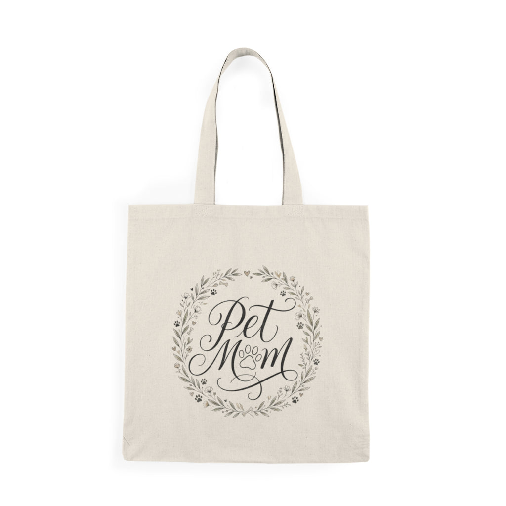 Pet Mom Cotton Tote Bag — Floral Wreath Paw Print Eco Shopper