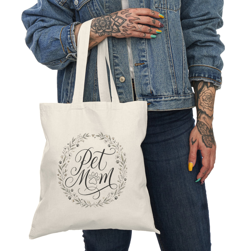 Pet Mom Cotton Tote Bag — Floral Wreath Paw Print Eco Shopper