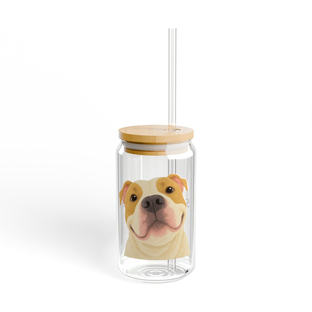 16oz Sipper Glass - Cute Pit Bull Dog Illustration Travel Tumbler with Straw