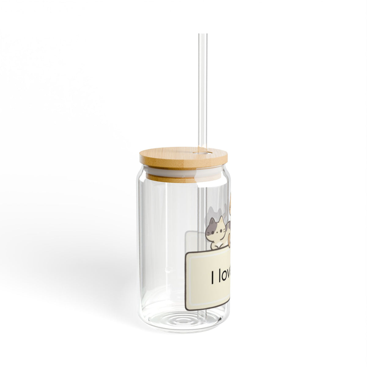 I Love Cats 16oz Glass Sipper — Cute Kitten Reusable Straw Cup