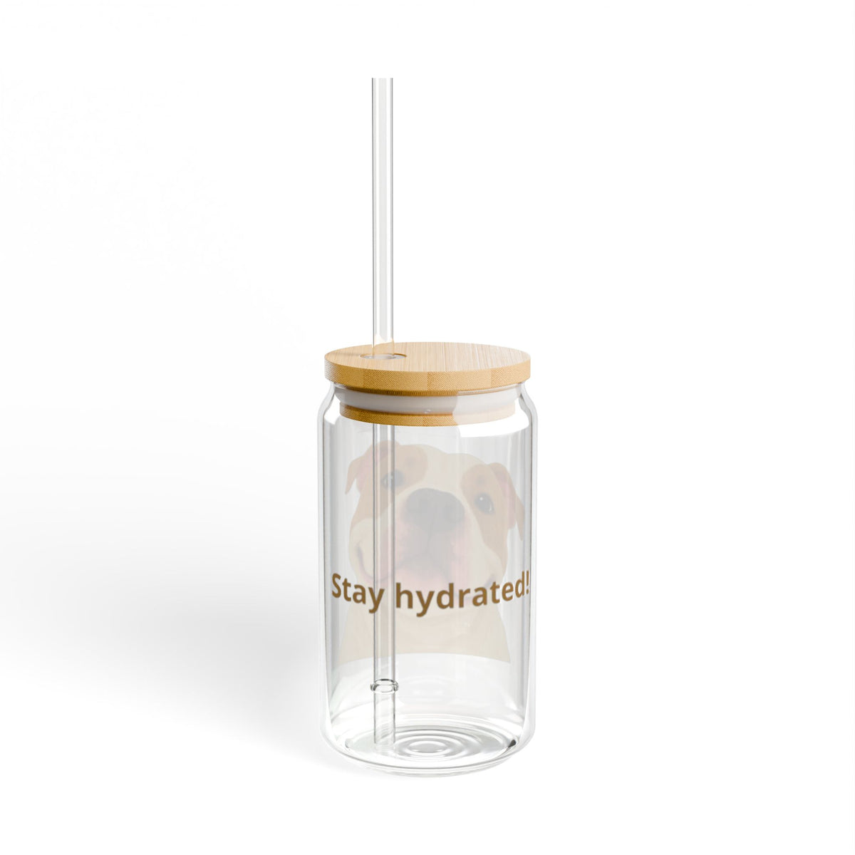 16oz Sipper Glass - Cute Pit Bull Dog Illustration Travel Tumbler with Straw