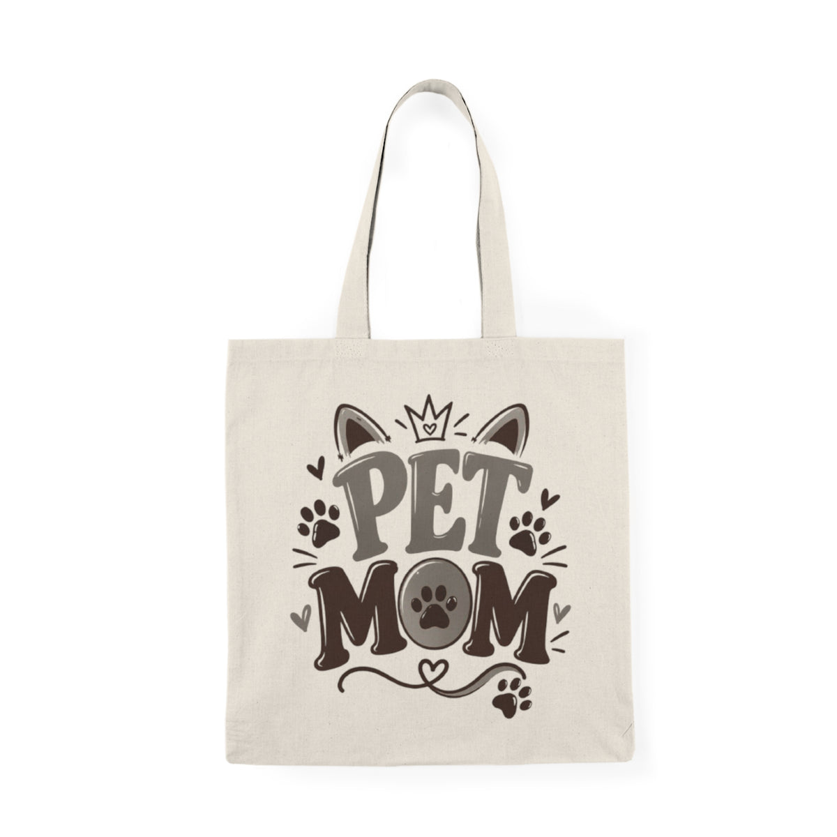 Pet Mom Cat Tote Bag — Cute Cat Portrait & "Pet Mom" Graphic Canvas Tote