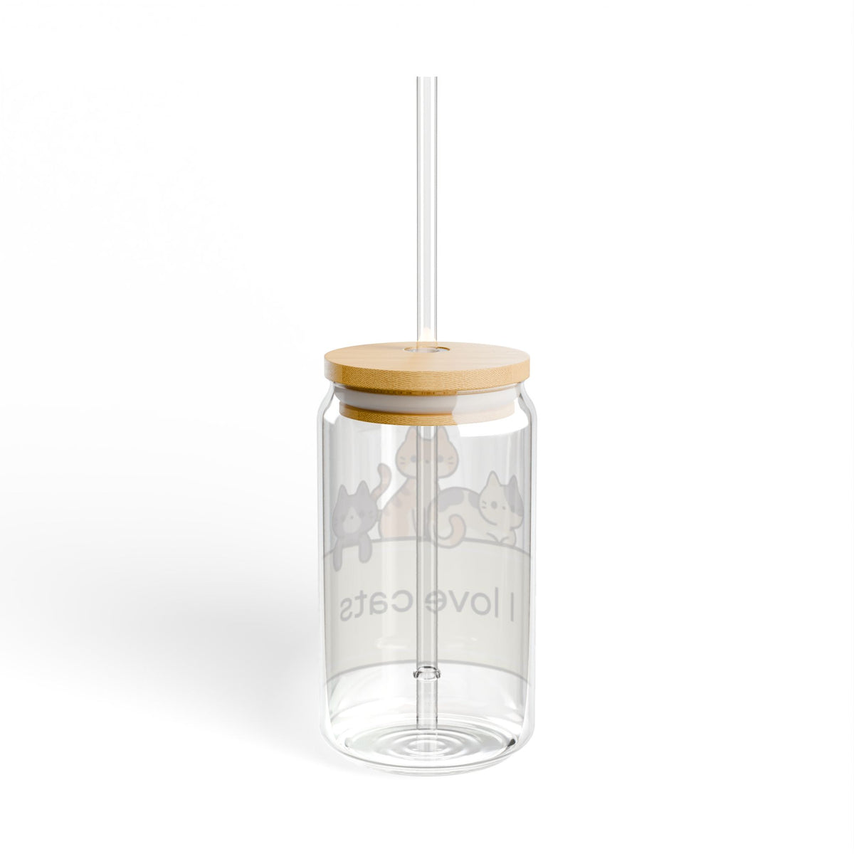 I Love Cats 16oz Glass Sipper — Cute Kitten Reusable Straw Cup