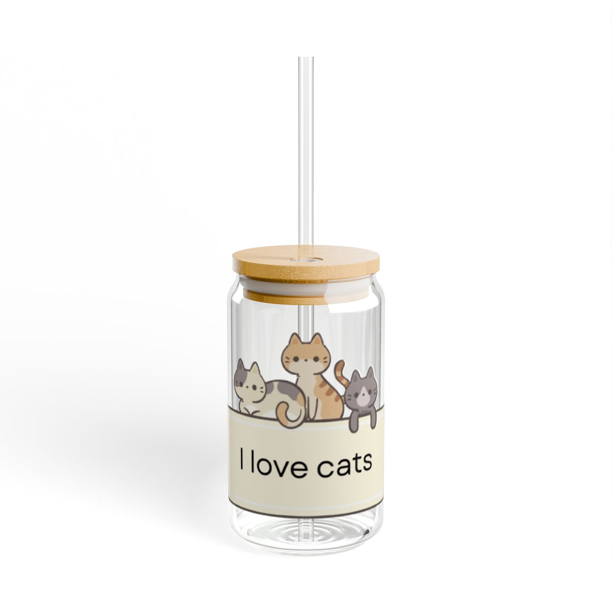 I Love Cats 16oz Glass Sipper — Cute Kitten Reusable Straw Cup