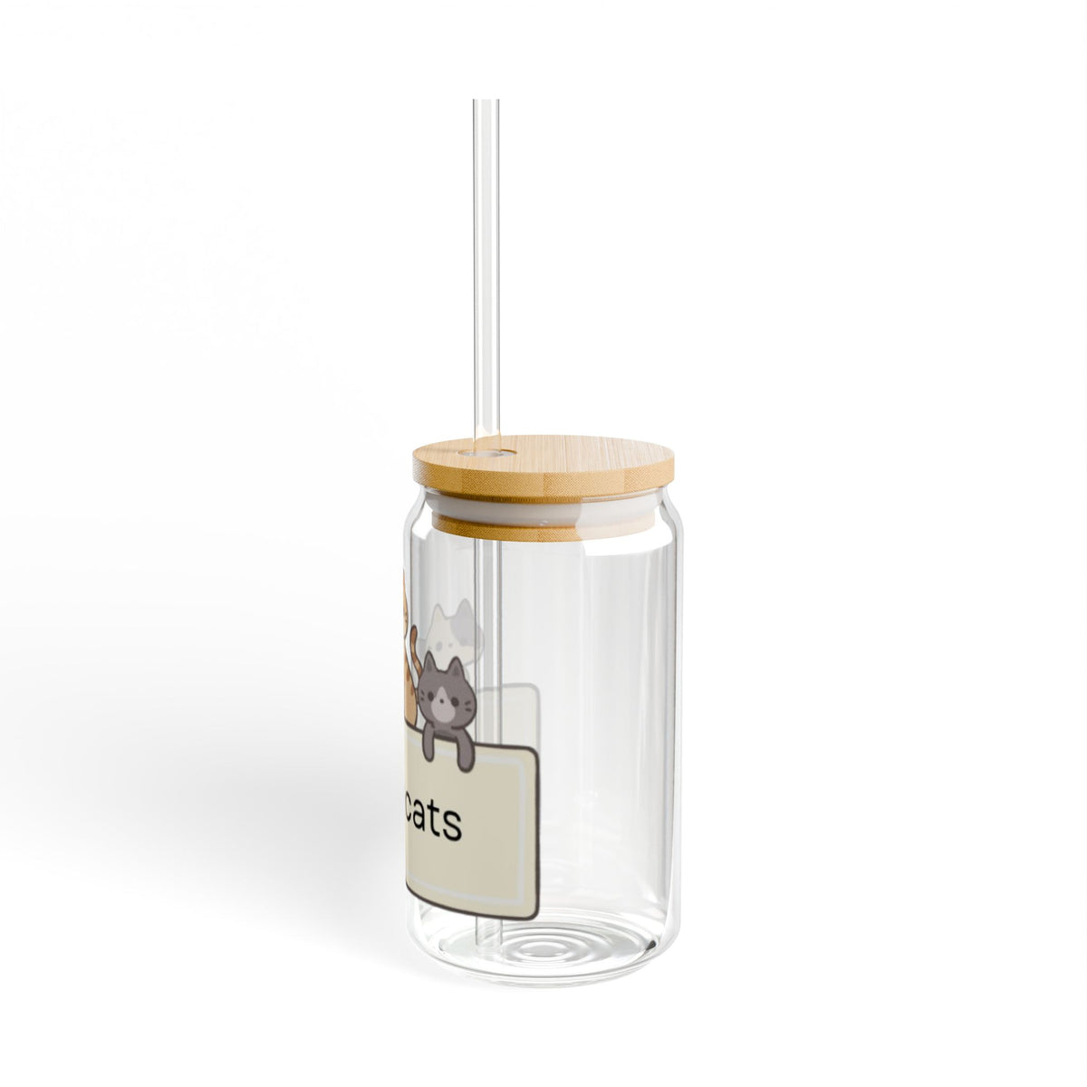 I Love Cats 16oz Glass Sipper — Cute Kitten Reusable Straw Cup