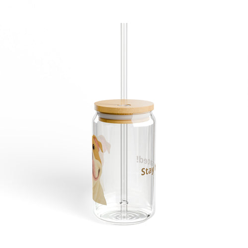 16oz Sipper Glass - Cute Pit Bull Dog Illustration Travel Tumbler with Straw